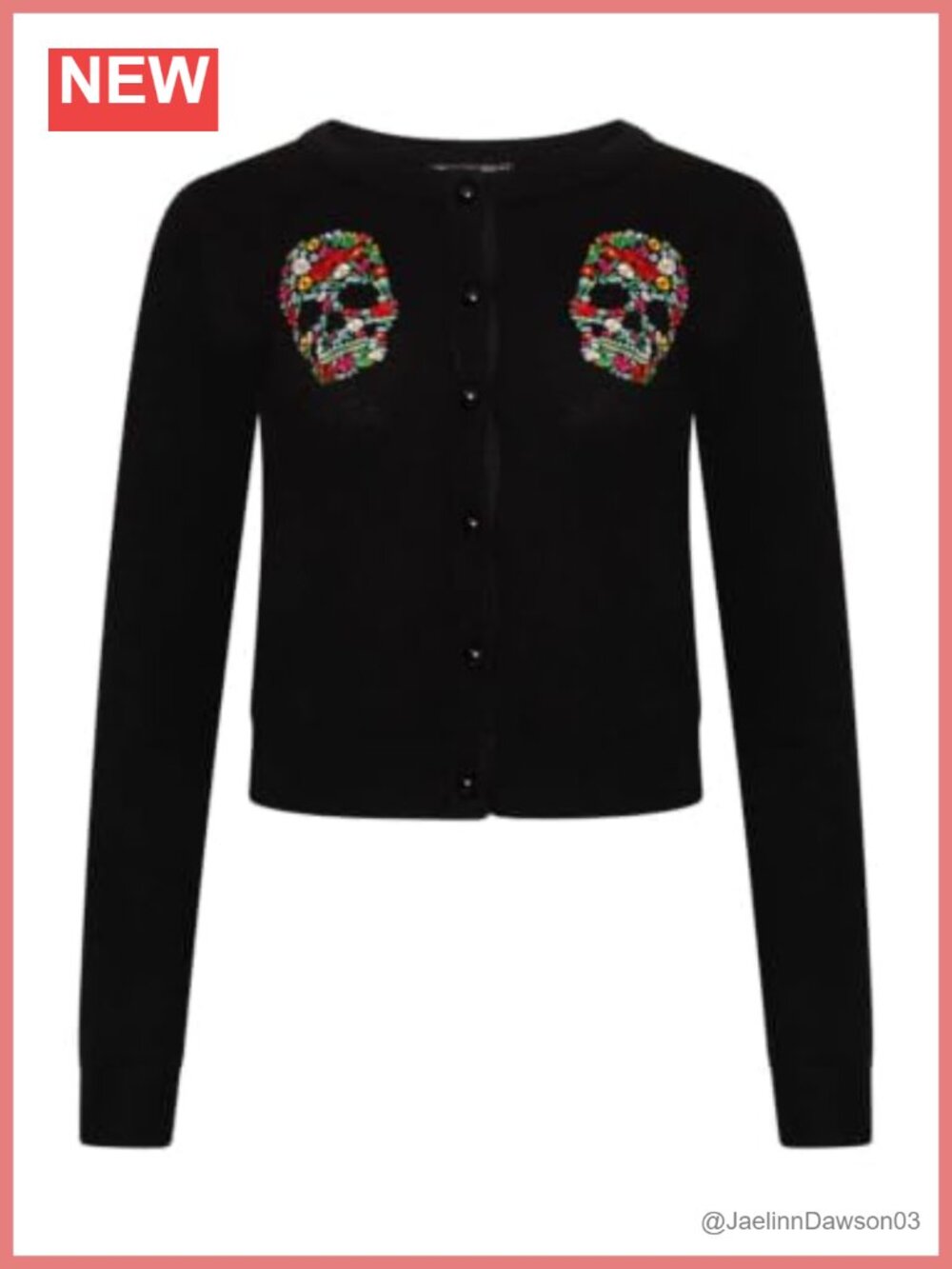 Goth Floral Skull Embroidered Cardigan Rockabilly Knit Button